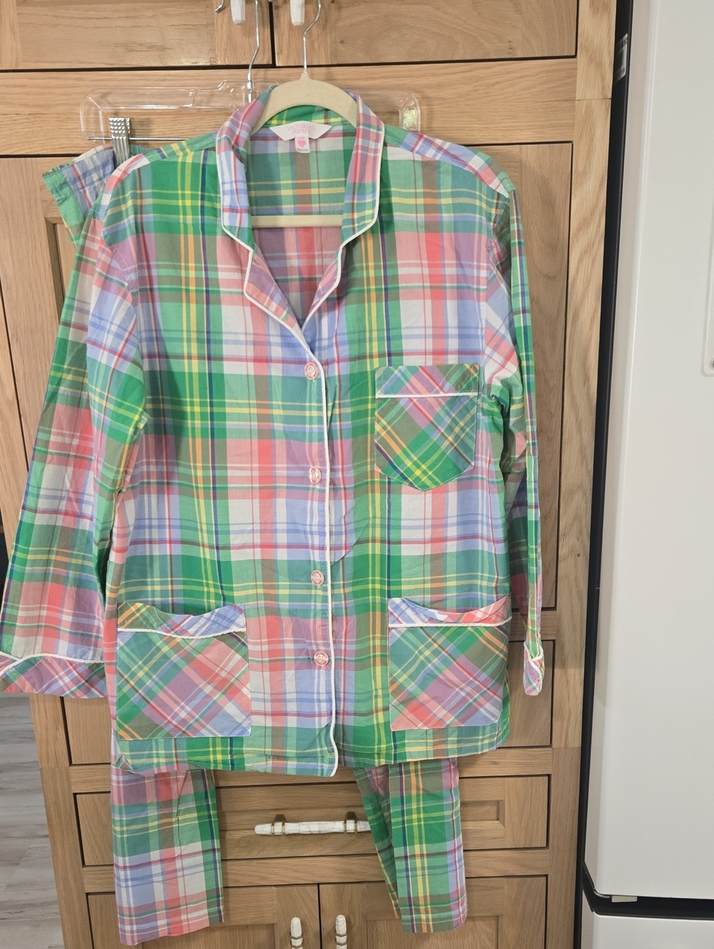 Victoria's Secret Pink, Green and Blue Plaid Cotton Pajama Set